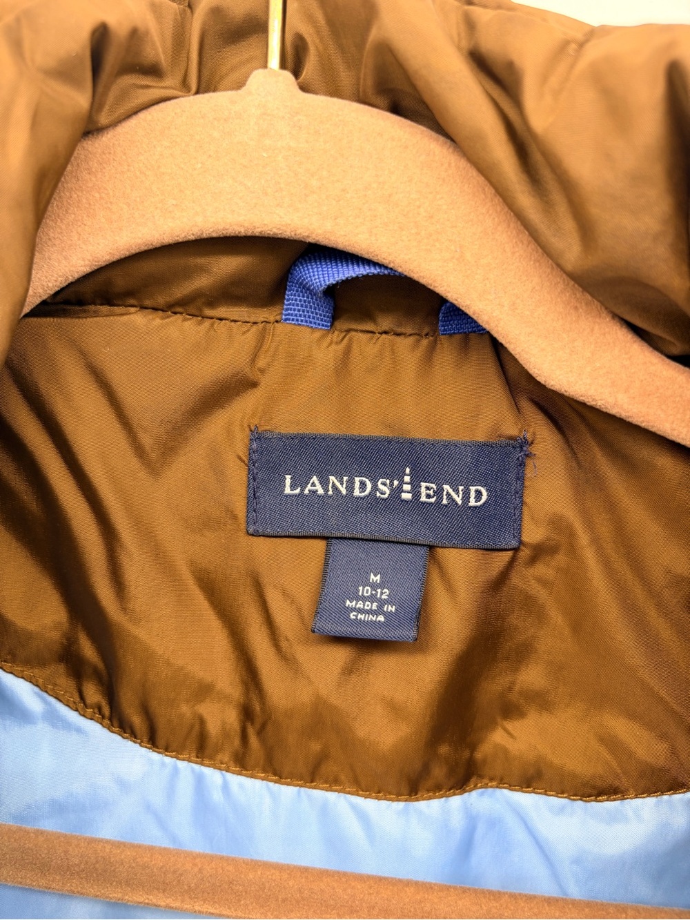 Women’s Lands' End Brown & Blue Goose Down Puffer Vest - Medium (10-12) - Picture 3 of 12